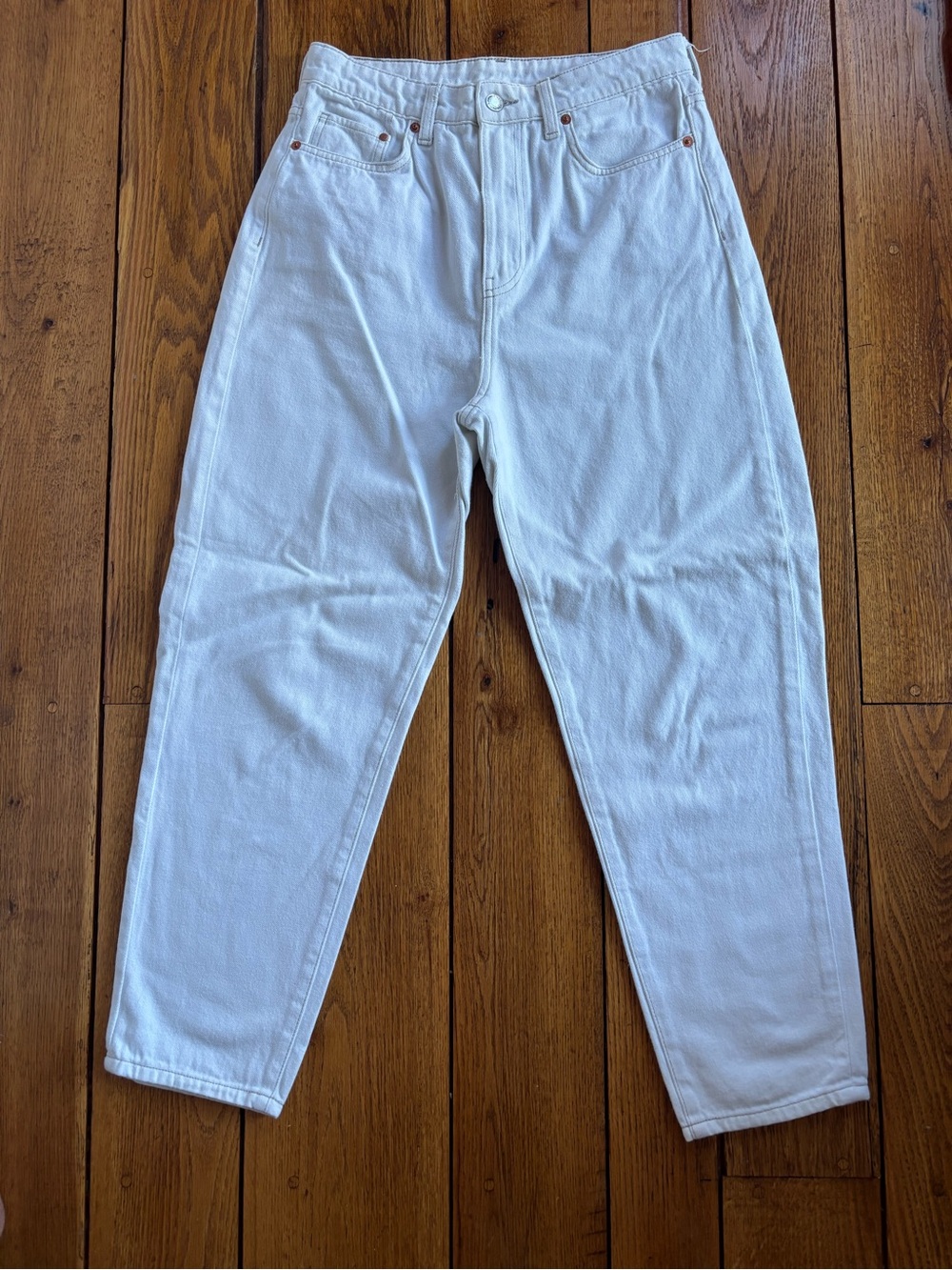 H&M Denim Loose Mom Jeans White Ultra High Waist Ankle Women’s US 6